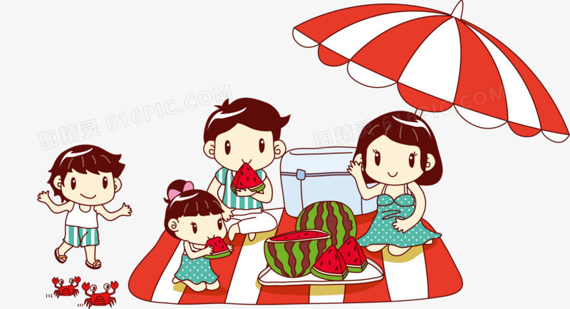 吃西瓜的一家人