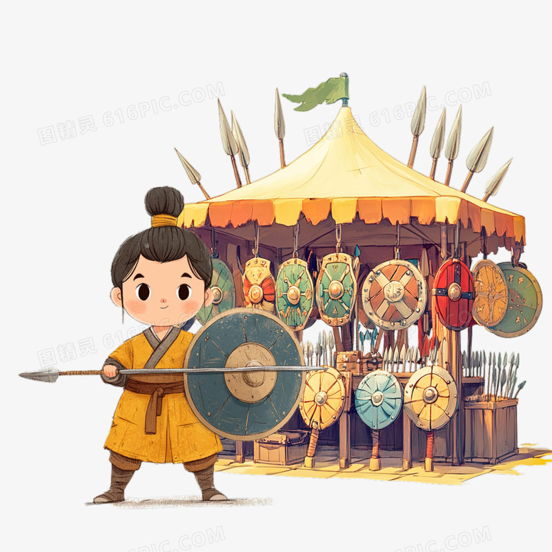 自相矛盾插画免抠元素