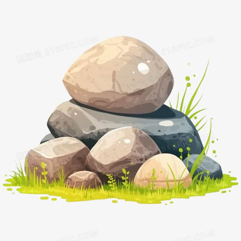 手绘插画岩石石头免抠元素