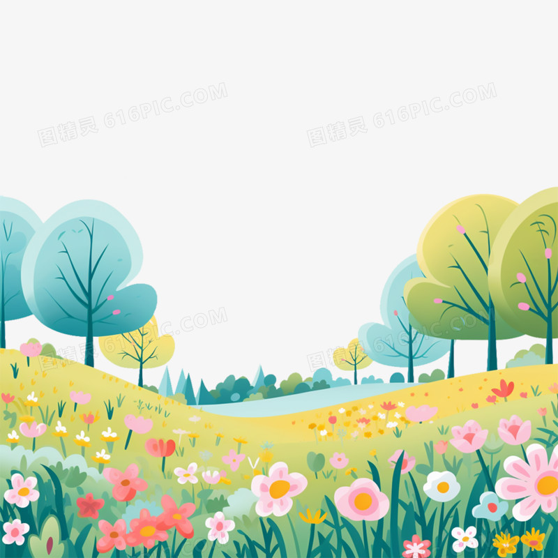 插画风二十四节气小清新花丛元素