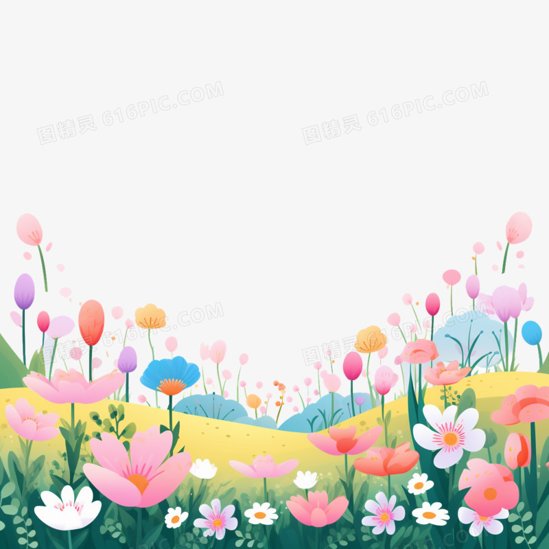 插画风二十四节气小清新花丛元素