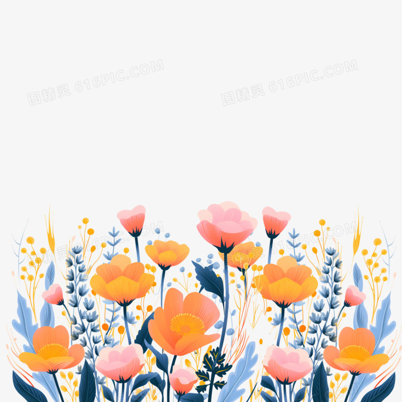 插画风小清新植物花丛免抠元素