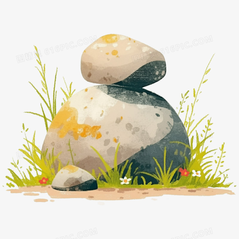 手绘插画岩石石头免抠元素
