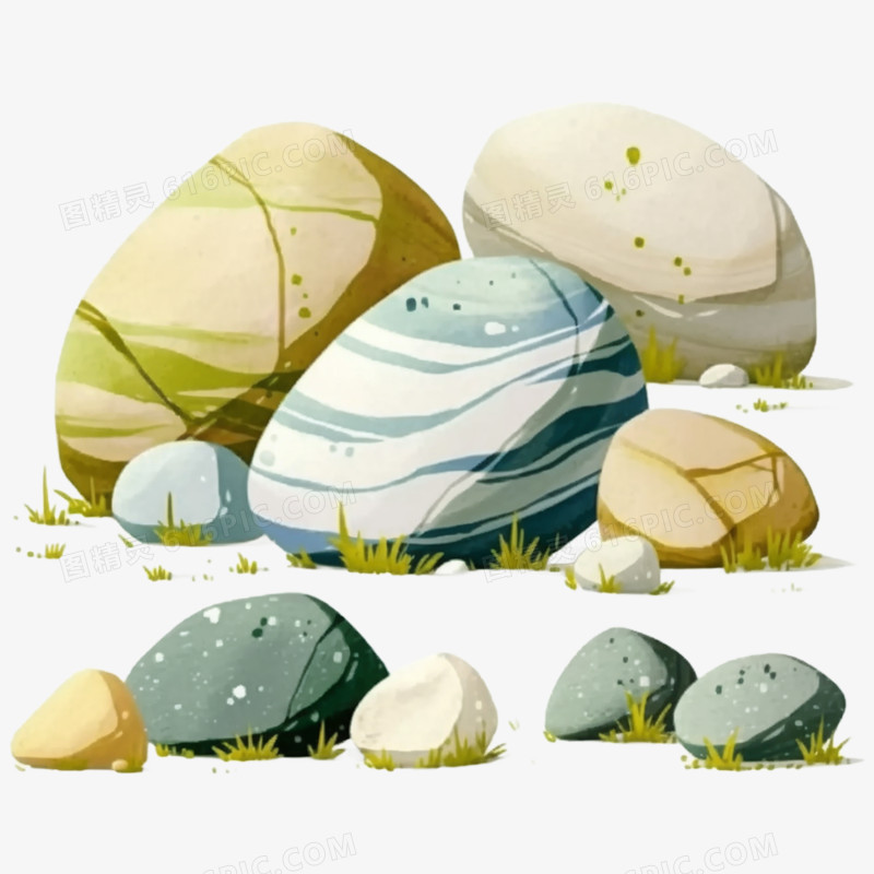 手绘插画岩石石头免抠元素