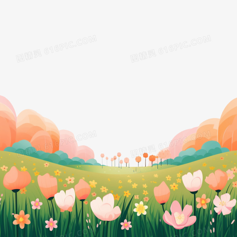 插画风二十四节气小清新花丛元素