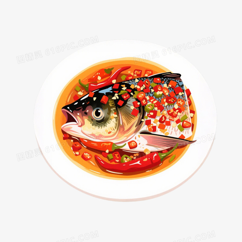 插画风剁椒鱼头免抠元素