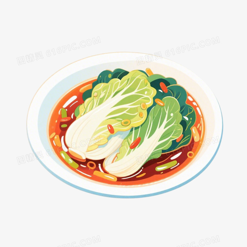插画风开水白菜免抠元素