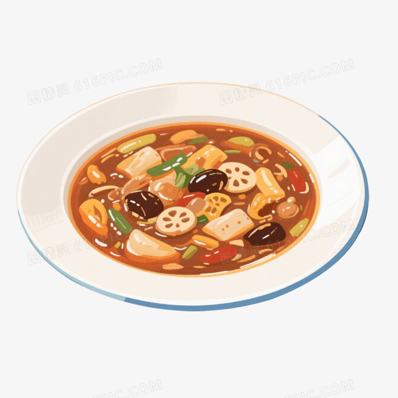 插画风胡辣汤免抠元素