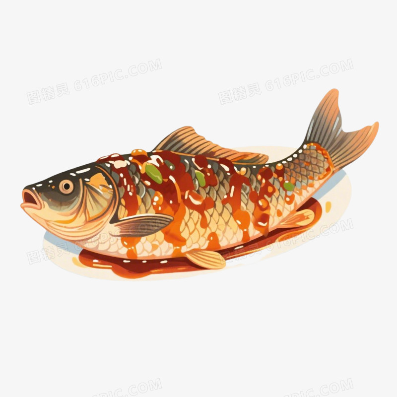 插画风糖醋鲤鱼免抠元素