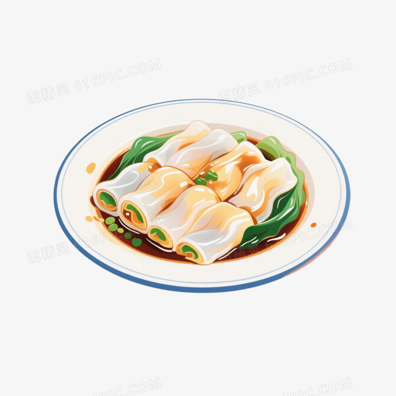 插画风广东肠粉免抠元素