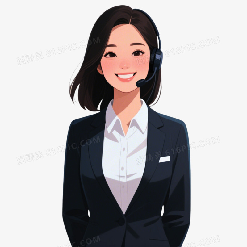 插画风半身女性客服免抠元素