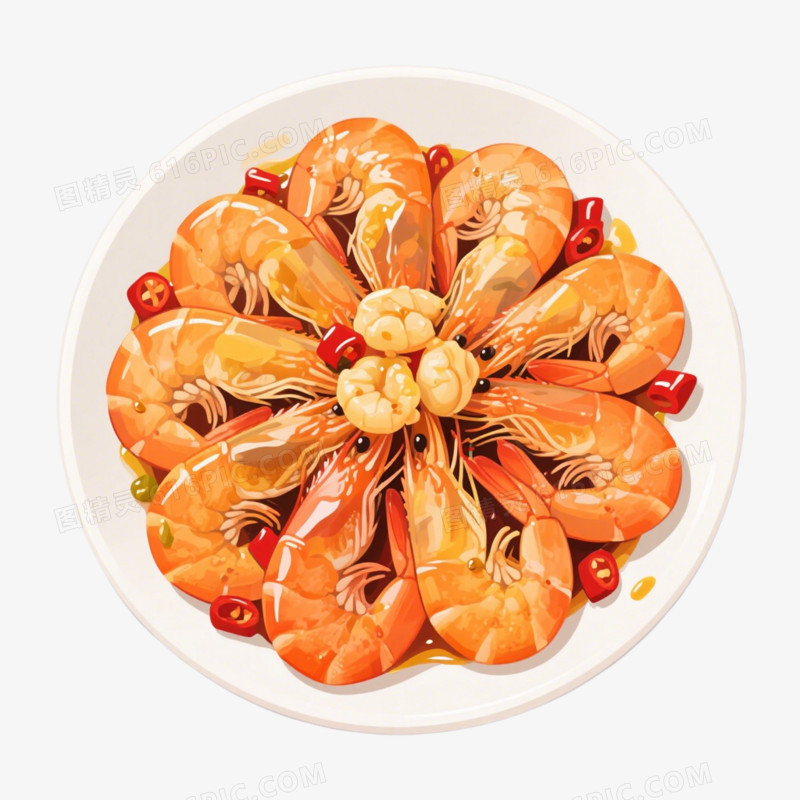 插画风油焖大虾免抠元素