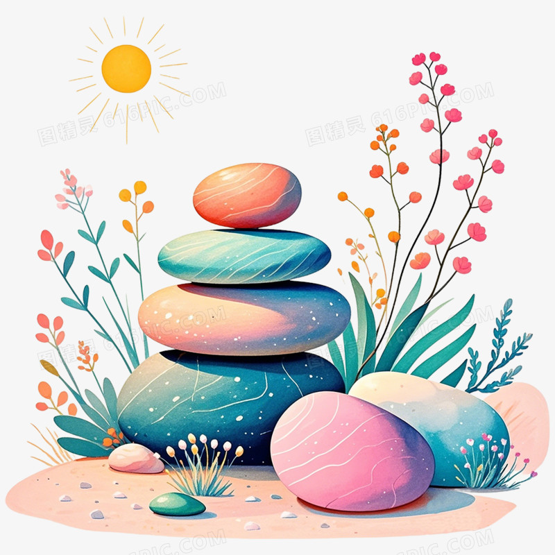 手绘插画风石头岩石块堆砌免抠元素