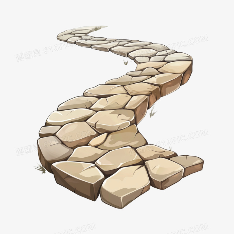 插画风石块小路路径免抠元素