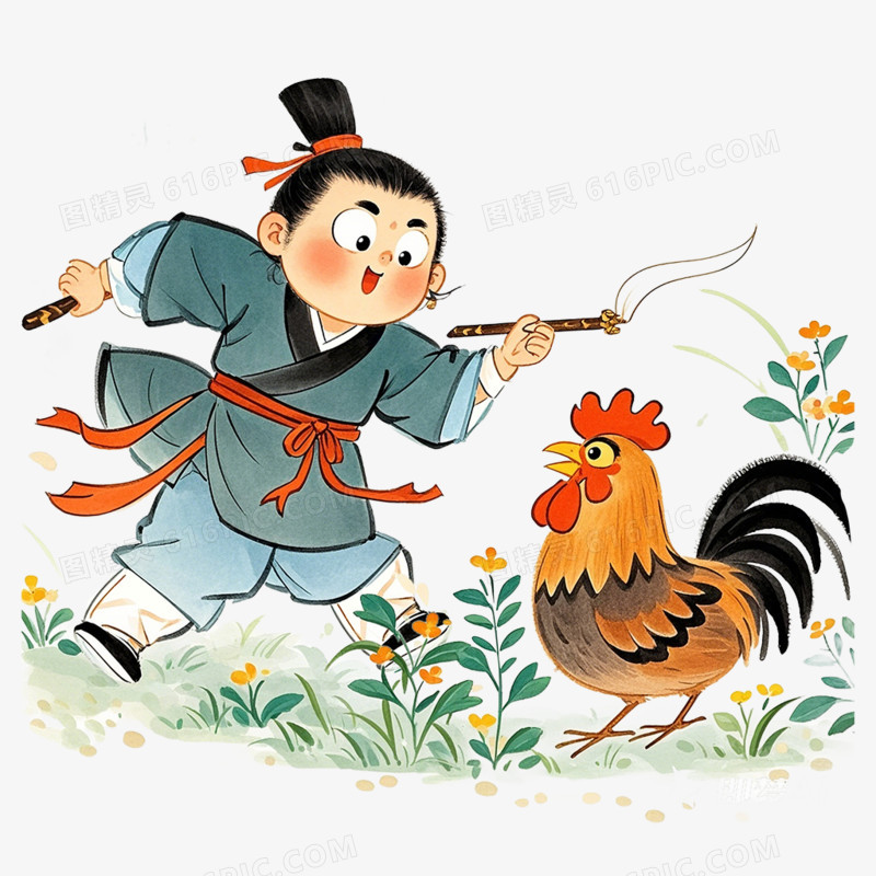 绘本成语故事闻鸡起舞免抠元素