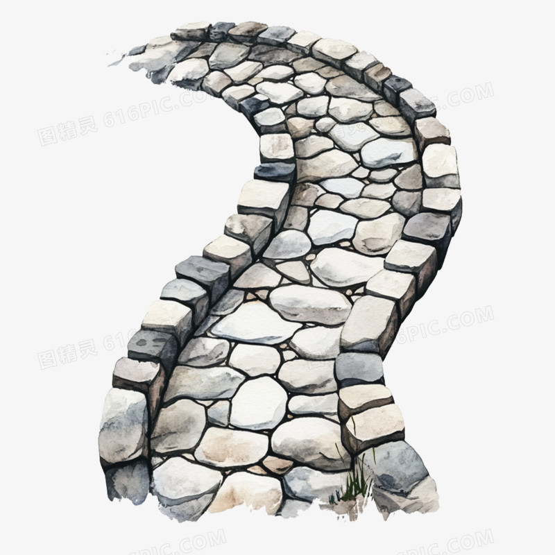 插画风石块小路路径免抠元素