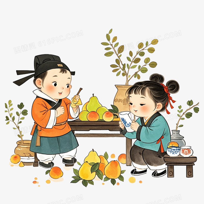 绘本成语故事孔融让梨免抠元素