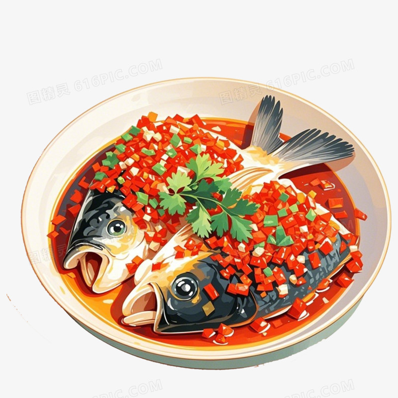 卡通手绘湘菜剁椒鱼头免抠元素