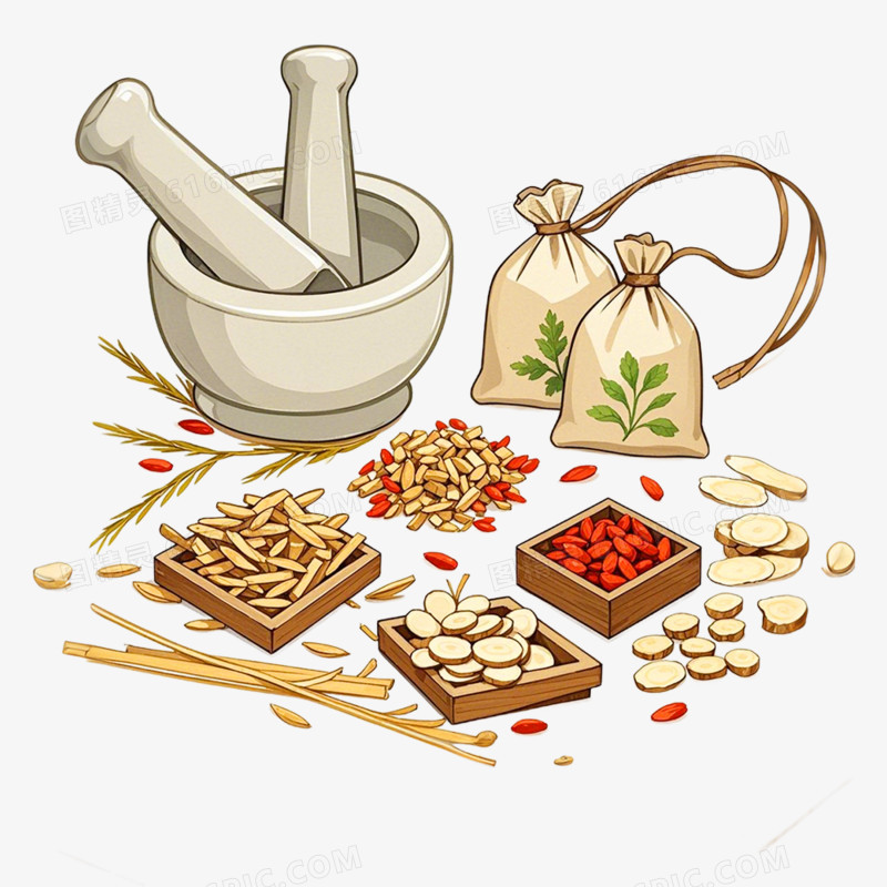 手绘插画中草药免抠元素