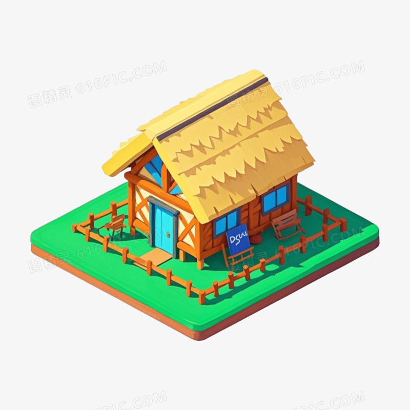 茅草屋立体小建筑免抠元素