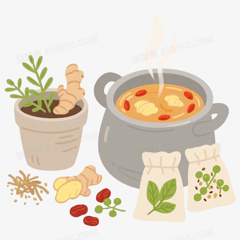 手绘插画中草药免抠元素