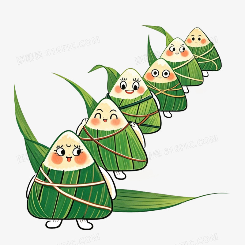 插画风端午节拟人粽子免抠元素
