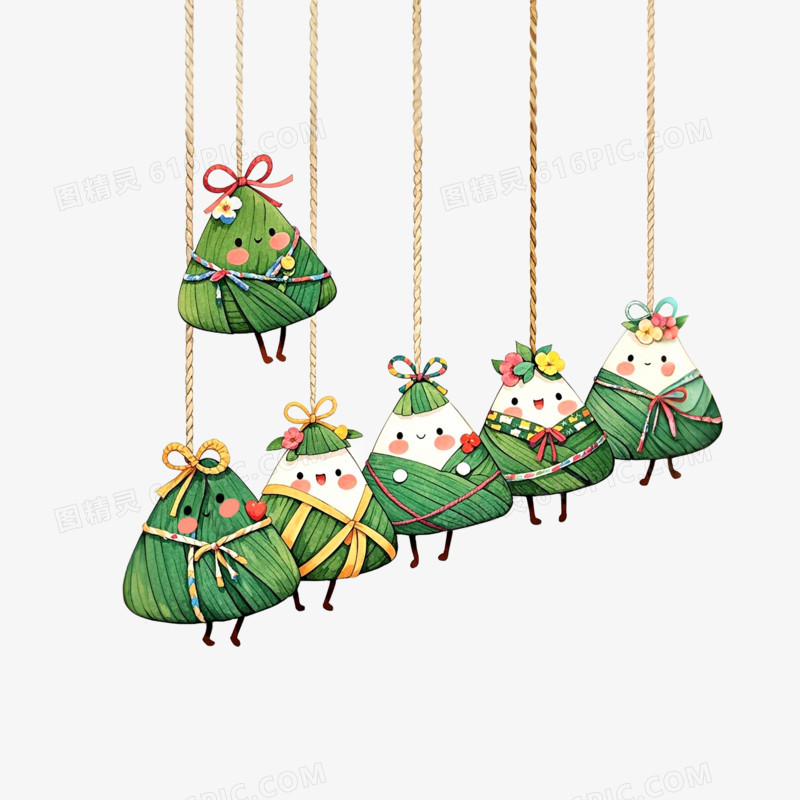 插画风端午节拟人粽子免抠元素