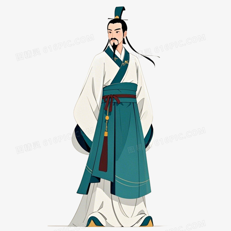 插画风端午屈原形象免抠元素