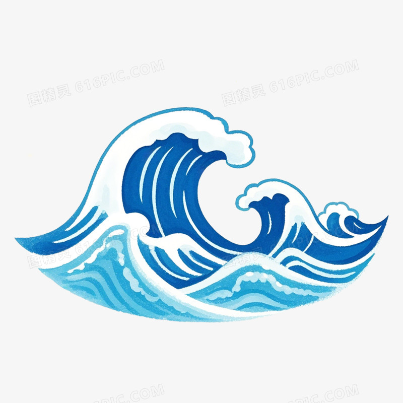 卡通手绘蓝色浪花免抠元素