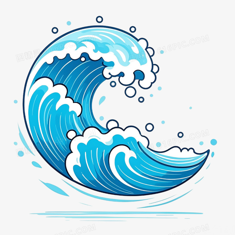 卡通手绘蓝色浪花免抠元素