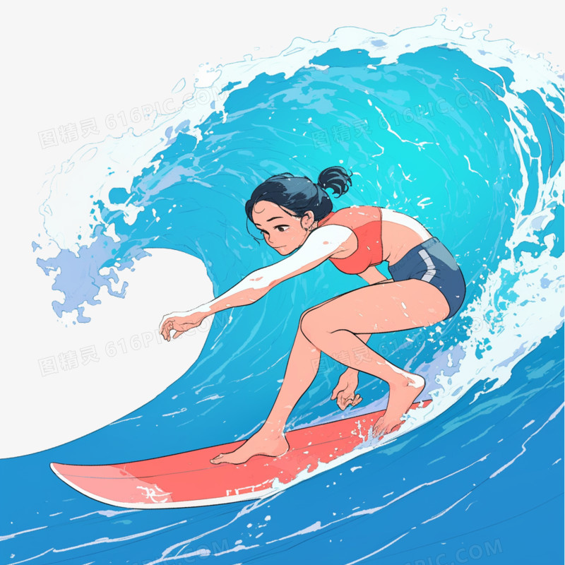 手绘卡通大人冲浪免抠元素