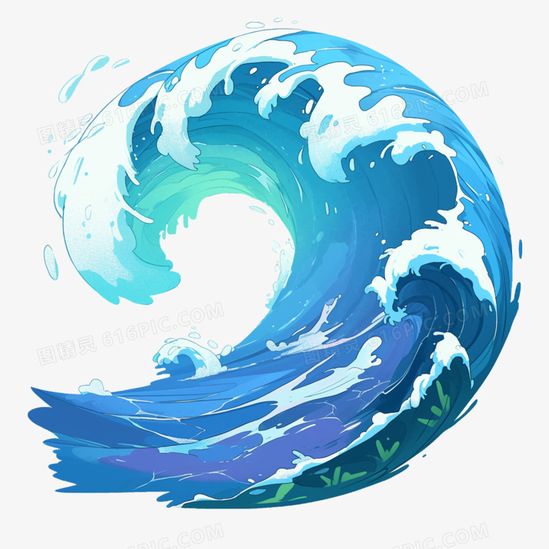手绘卡通海浪免抠元素