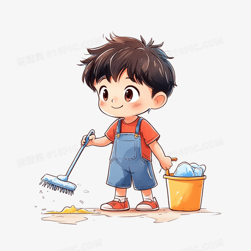 插画风打扫卫生免抠元素