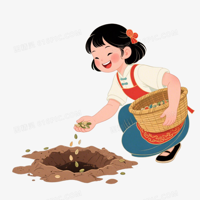 卡通插画风播种播种撒种子种植种庄稼种地免抠元素