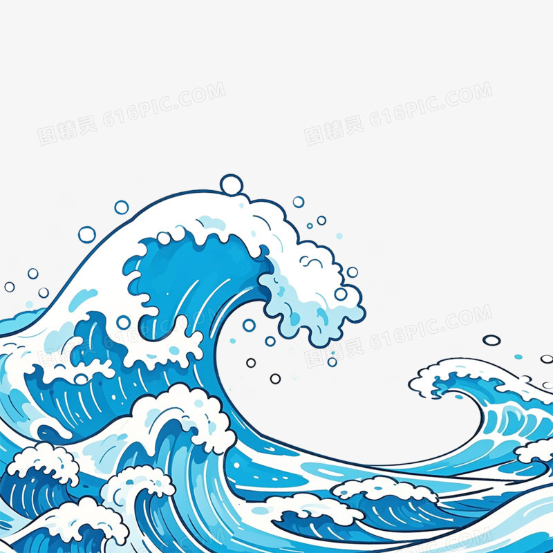 卡通手绘蓝色浪花免抠元素