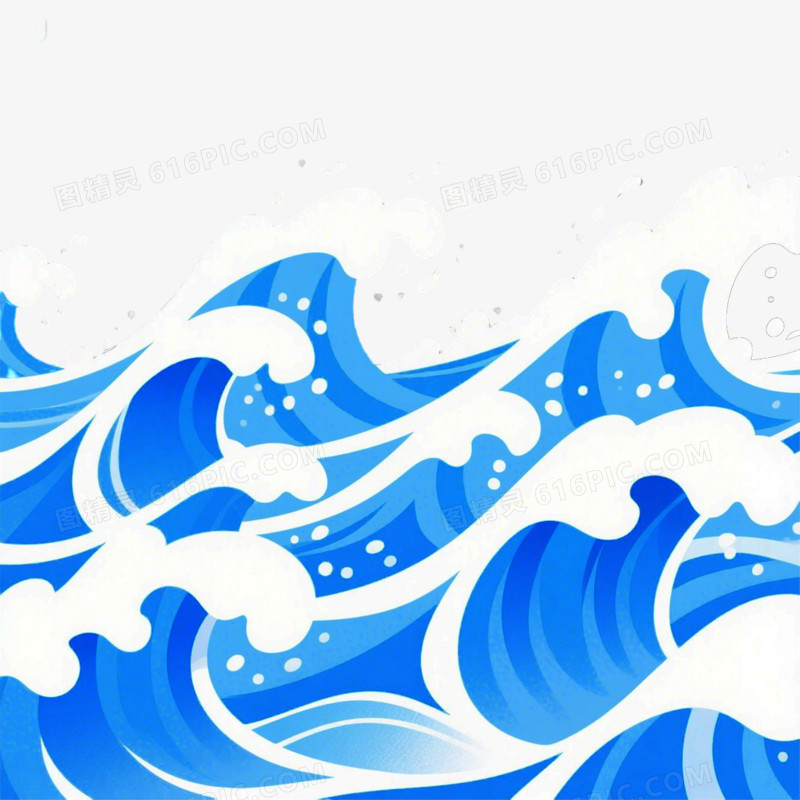 清新插画浪花免抠元素