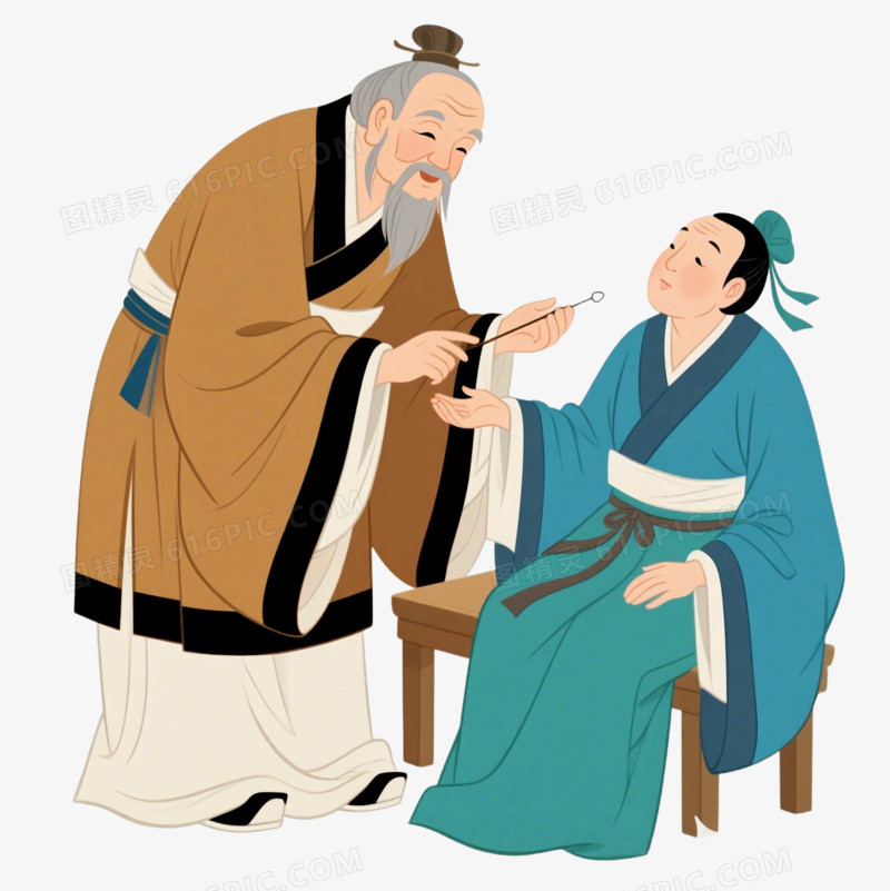 插画风中医医生看诊诊疗免抠元素