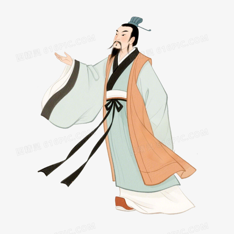插画风端午屈原形象免抠元素