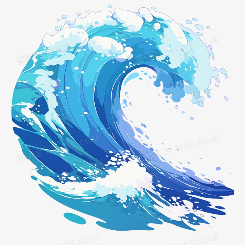 手绘卡通海浪免抠元素