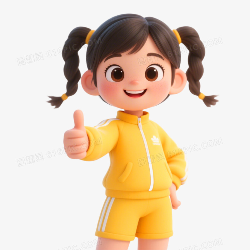 C4D插画风格小孩子竖大拇指免抠元素