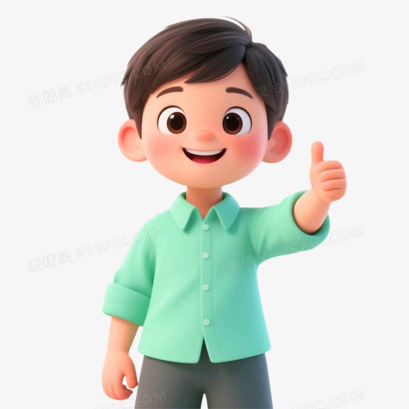 C4D插画风格小孩子竖大拇指免抠元素