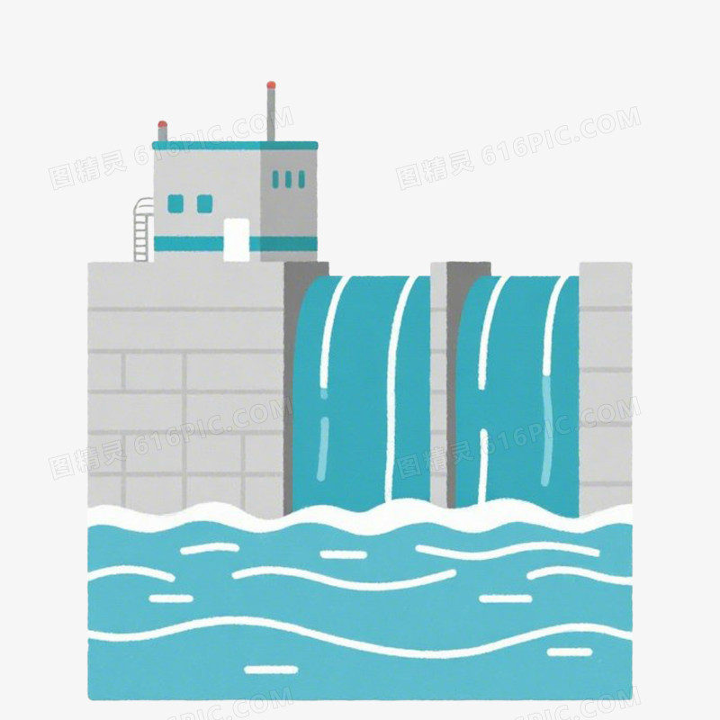 插画风潮汐发电厂免抠元素