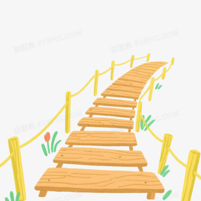 卡通黄色木栈道小路免抠元素