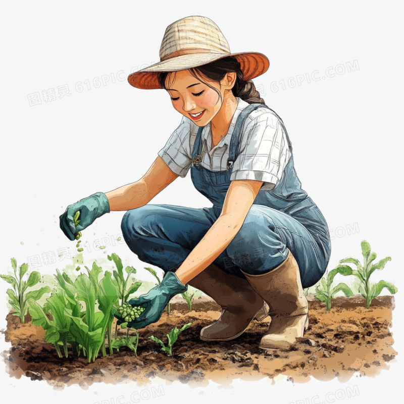 水彩风农民种植播种免抠元素