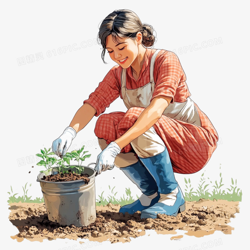 水彩风农民种植播种免抠元素