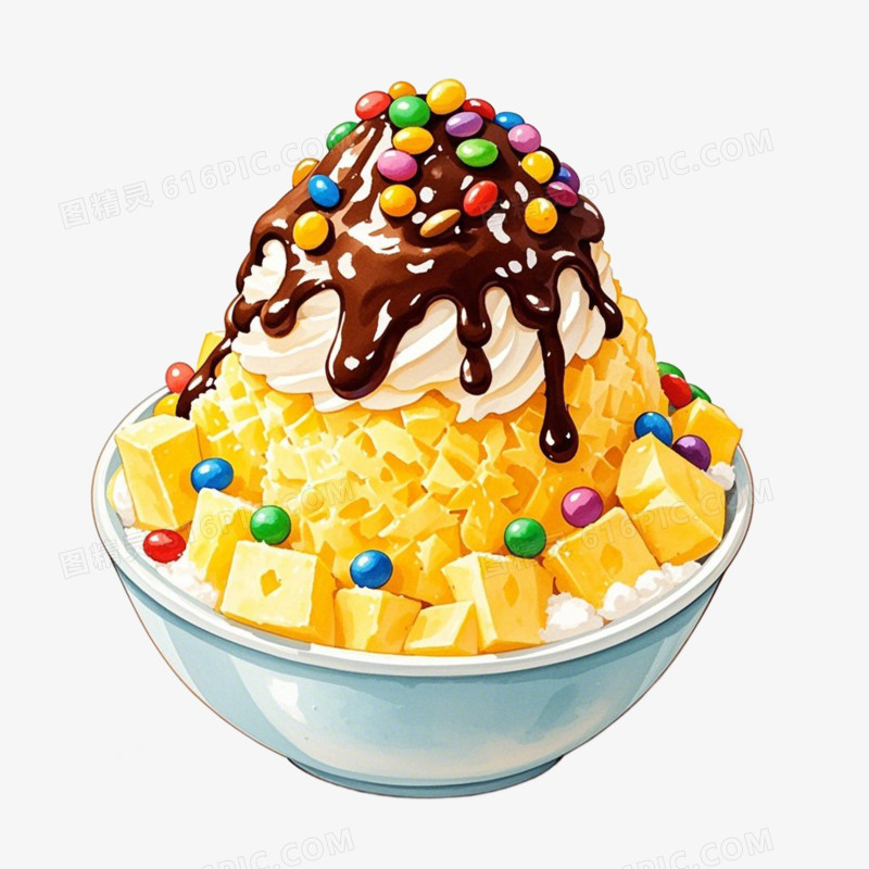卡通水彩插画风格夏季饮品冰淇淋冰棍菠萝绵绵冰免抠元素