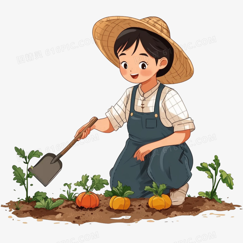 插画风农民种植播种免抠元素