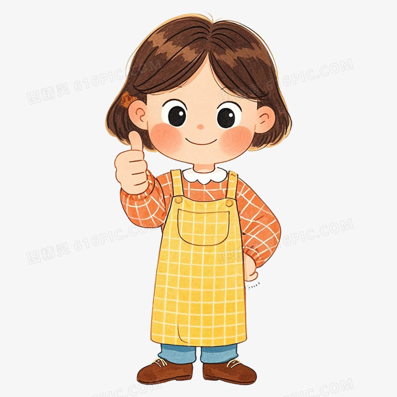 水彩风点赞夸奖的女生免抠元素
