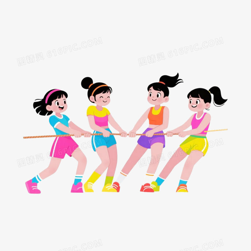 卡通插画风学生拔河比赛拔河赛拔河免抠元素