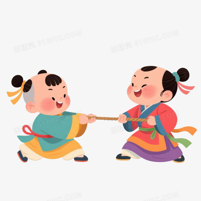 卡通插画风儿童拔河比赛拔河赛拔河免抠元素